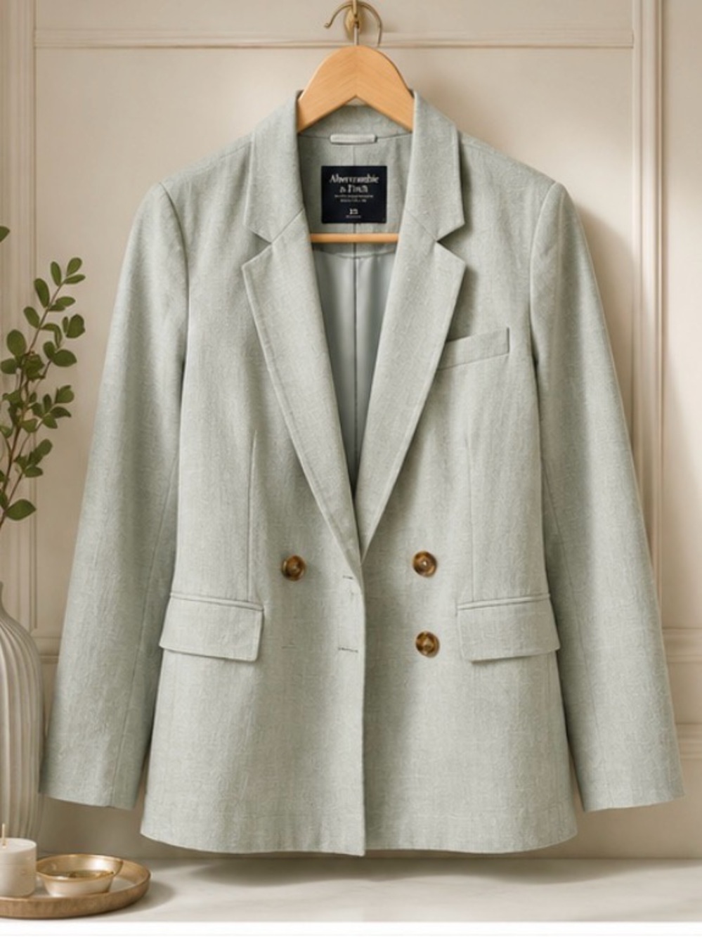 Abercrombie & Fitch Women's Double-Breasted Sage Green Blazer